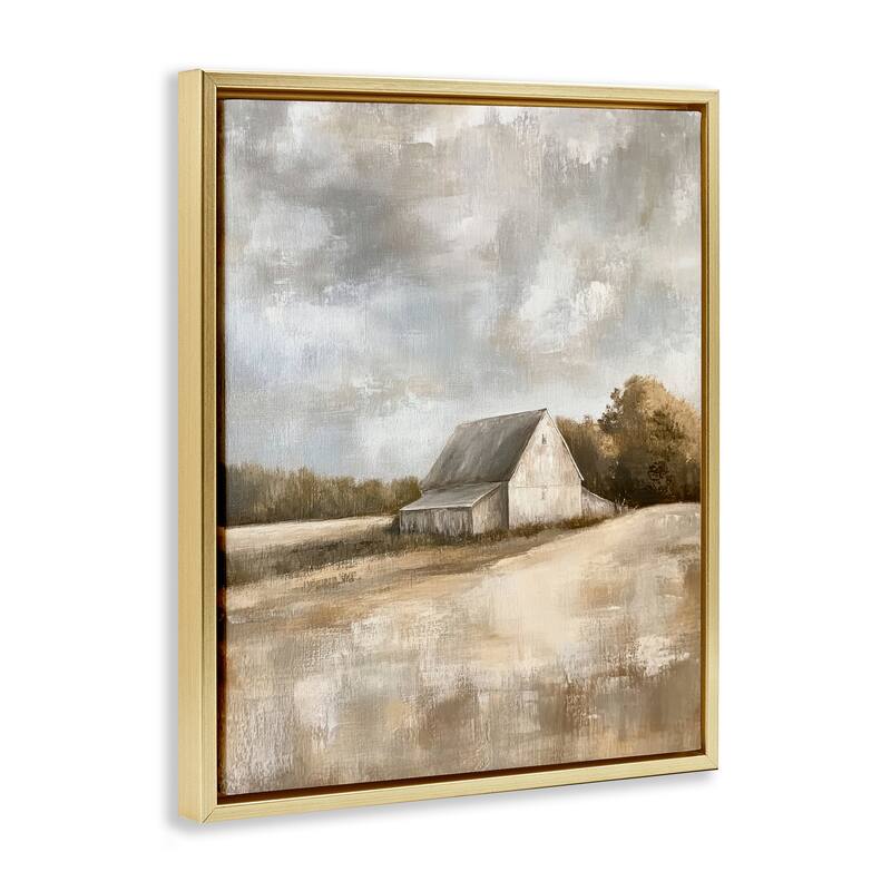 Stupell Cloudy Farm Landscape Framed Floater Canvas Wall Art Design By Petal Prints Design