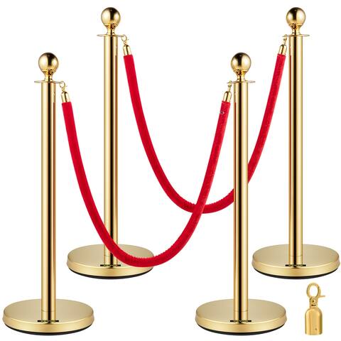 VEVOR Crowd Control Stanchion Set of 4 Pieces Stanchion Set Stanchion Set with 5 ft/1.5 m Red Velvet Rope - 12.6x37.8in