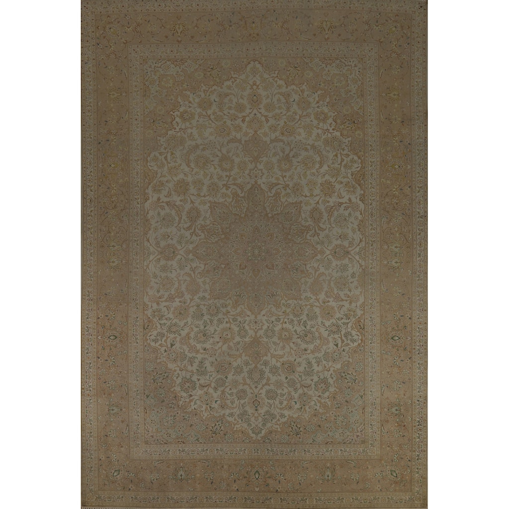 Floral Najafabad Persian Vintage Rug Hand-Knotted Beige Wool Carpet - 9'6" x 12'7"