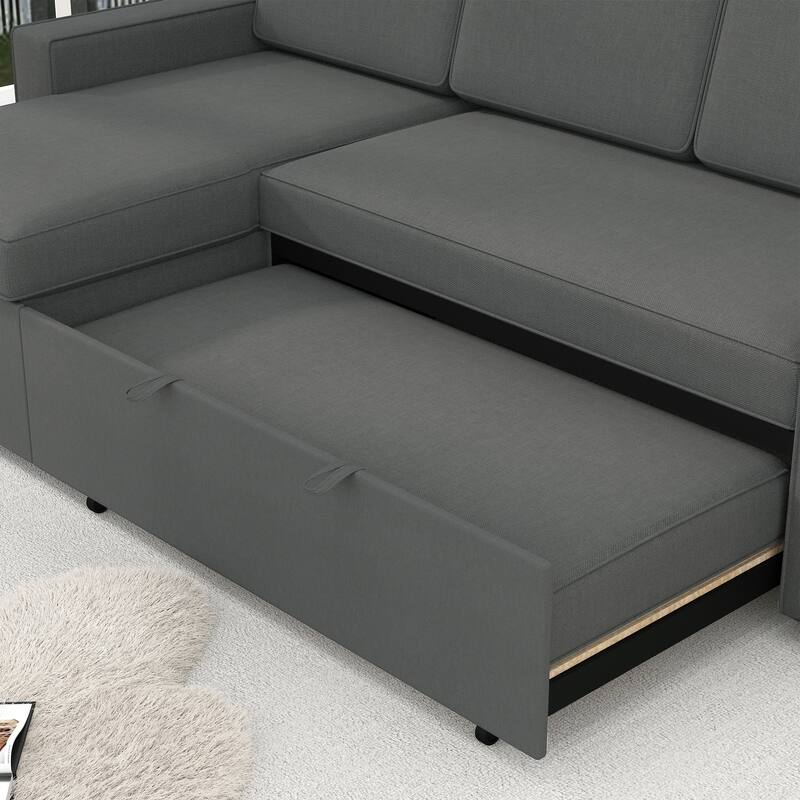 L-Shaped Couch Convertible Sofa Bed with Storage Chaise