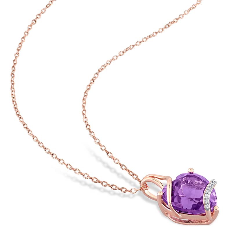Miadora Heart-cut Amethyst and Diamond Accent Swirl Necklace in Rose Plated Sterling Silver