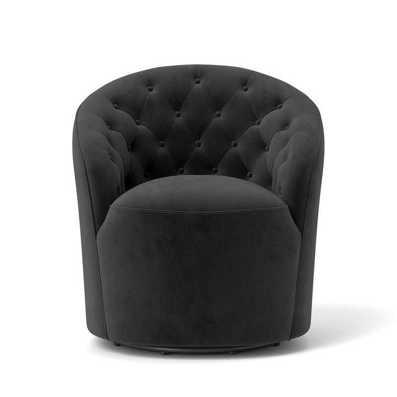 SEYNAR Modern Velvet Upholstered 360 Degree Swivel Barrel Chair with Button Tufted Back