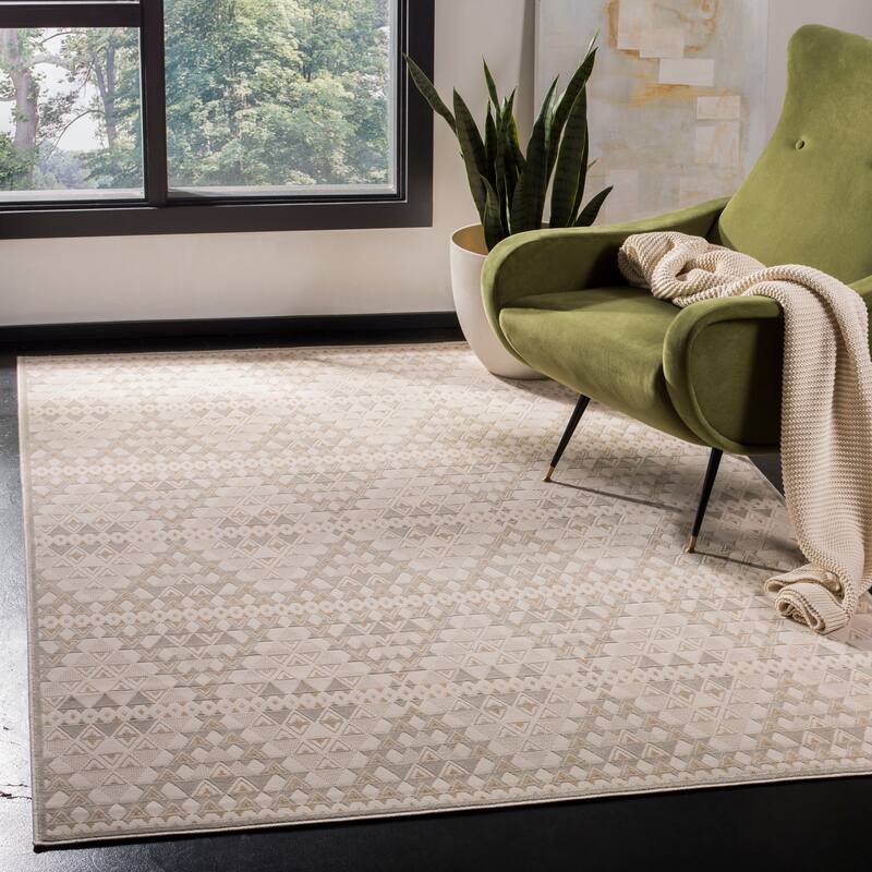 SAFAVIEH Noble Anice Modern Oriental Polyester Rug - 4' x 5'7" - Light Beige/Cream