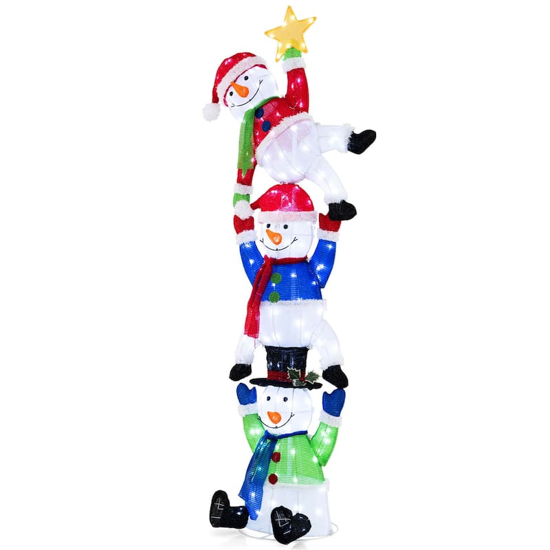 Costway 6 ft 3D Pre-Lit Christmas Stacked Snowman with 155 LED Lights - as pic shows - See Details