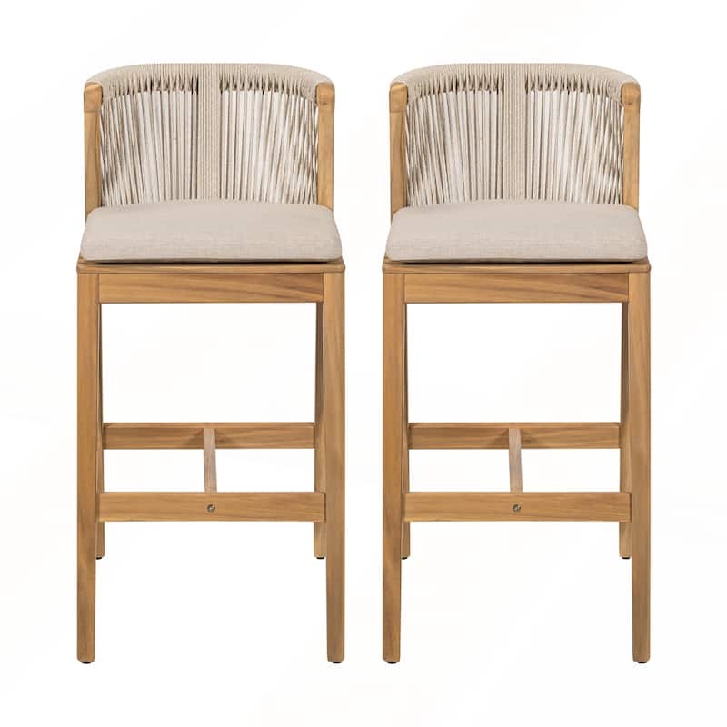 Outdoor Barstool with Beige Cushion Set of 2