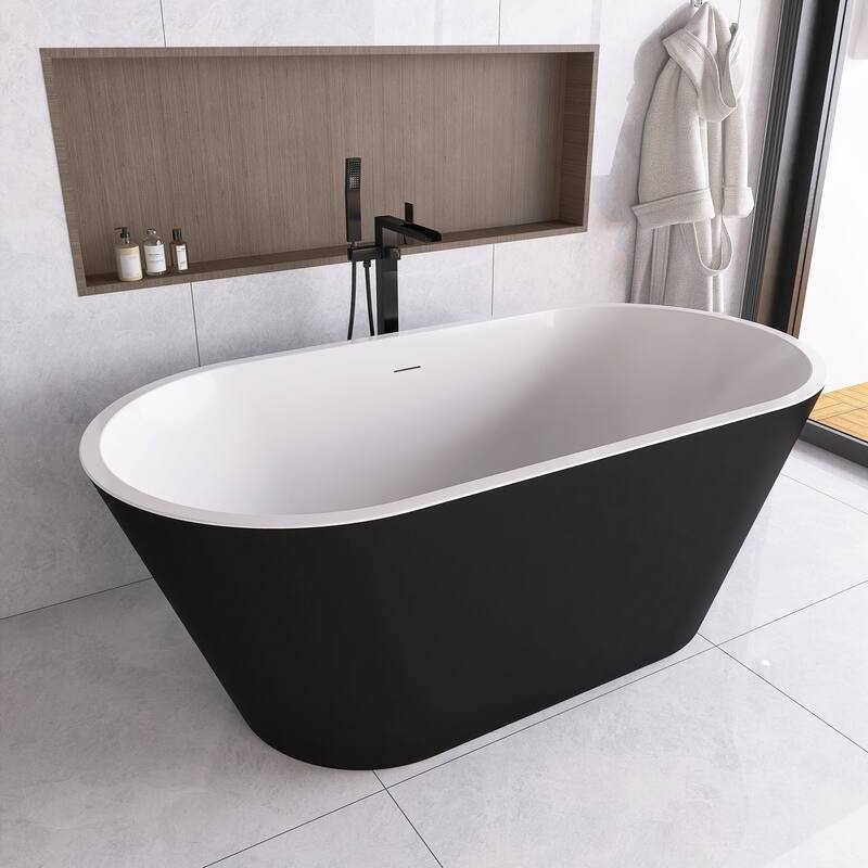 59 in./ 60 in. Acrylic Double Slipper Freestanding/Flatbottom Soaking Bathtub in Matte Black with Drain