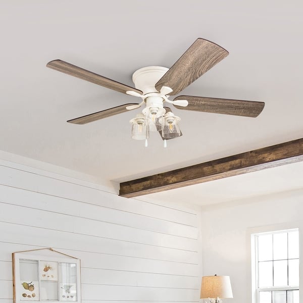slide 2 of 10, The Gray Barn Osborne 52-inch Coastal Indoor LED Ceiling Fan with Pull Chains 5 Reversible Blades - 52 52 - White - Hardwired