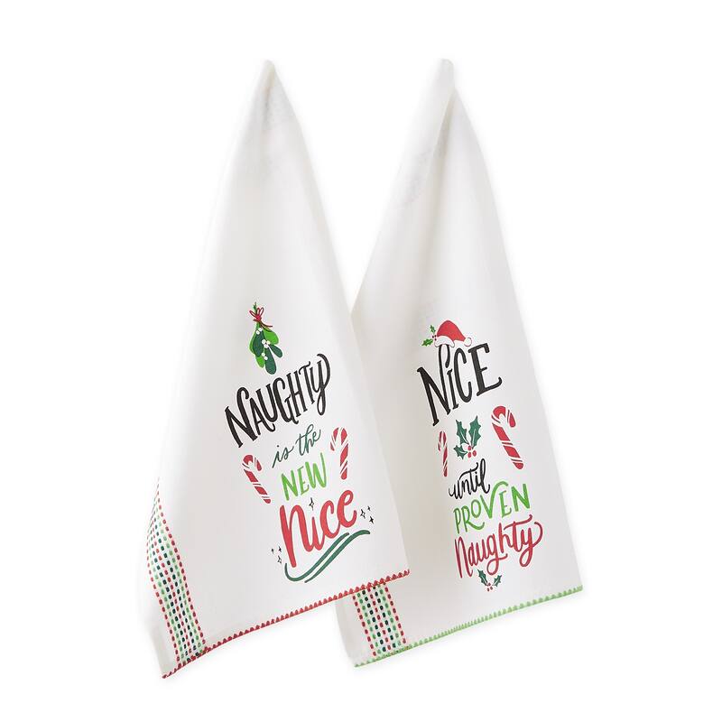 DII Assorted Christmas Printed Dishtowel - Set of 2 - Naughty/Nice