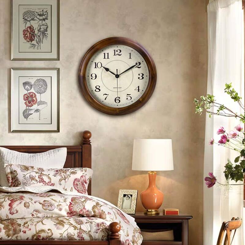 Wall Clock Wood 14 Inch Silent Wall Clock Large Decorative Battery Operated Non Ticking Analog Retro Clock