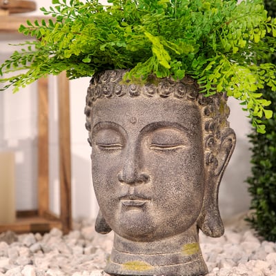 Resin, 11" Buddha Head Planter, Black 12"H