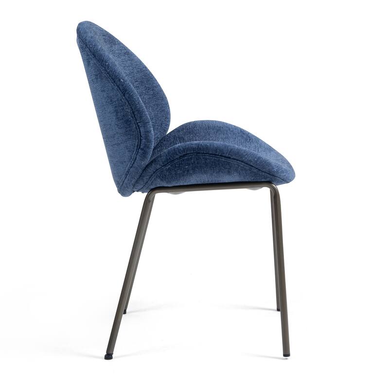 Set of 2 Benedetta Blue Linen Upholstered Dining Chair with Iron Legs