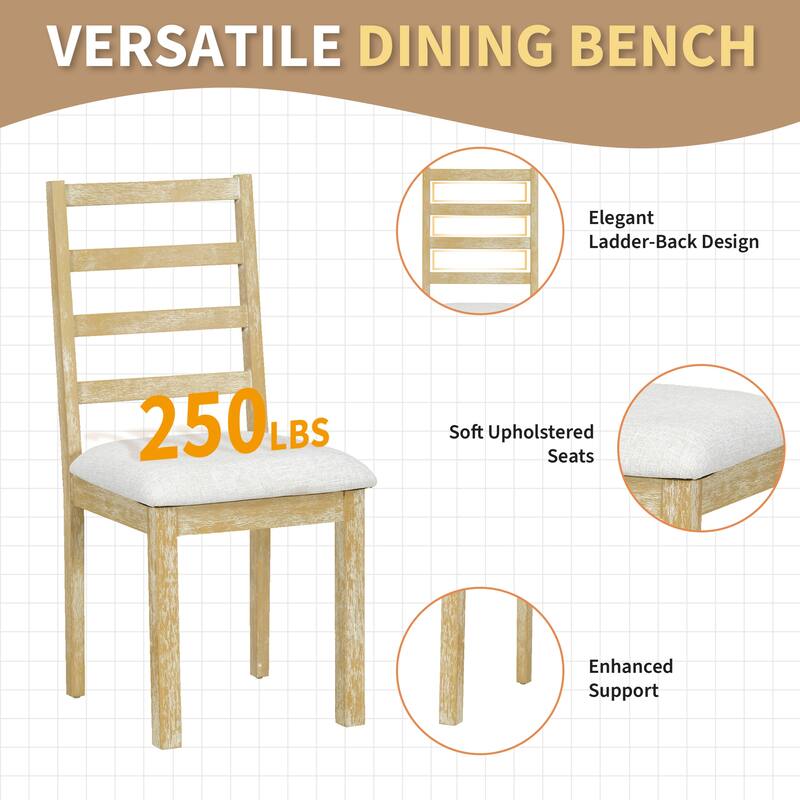 Roomfitters 6-Piece Dining Table Set, Oval Wood Kitchen Table, X-Base Pedestal, 4 Upholstered Chairs & Bench