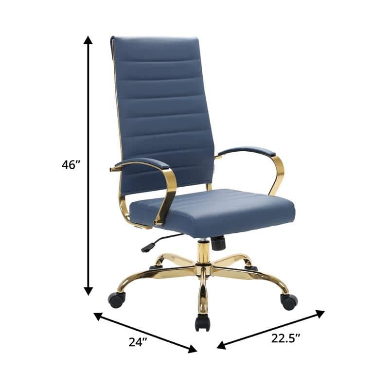 LeisureMod Benmar High-Back Leather Office Chair With Gold Frame - Red - 24.5"Dx22.5"Wx46"H