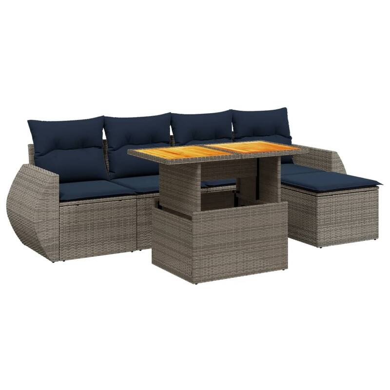 vidaXL Patio Sofa Set with Cushions Outdoor Furniture 6 Piece Poly Rattan - 21.7 x 21.7 x 14.6