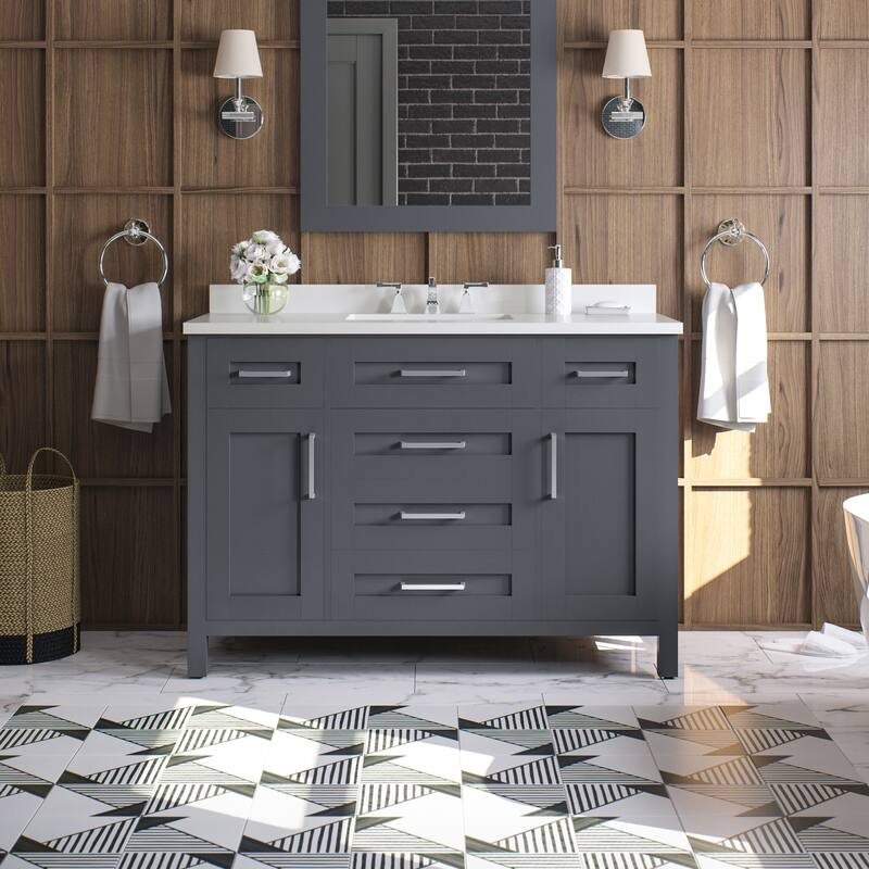OVE Decors Tahoe Dark Charcoal Vanity with Mirror - Brushed Nickel Finish - Black