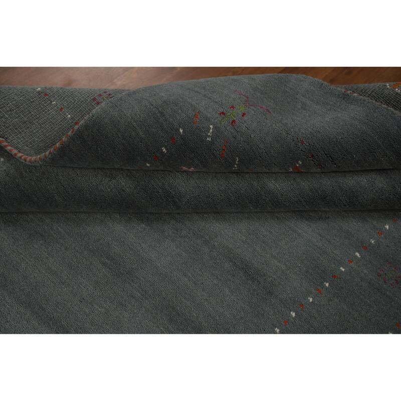 Hand Knotted Oriental 100% Wool Carpet Tribal Tribal Navy Blue & Blues Gabbeh Area Rug - 7' 8'' X 5' 0''