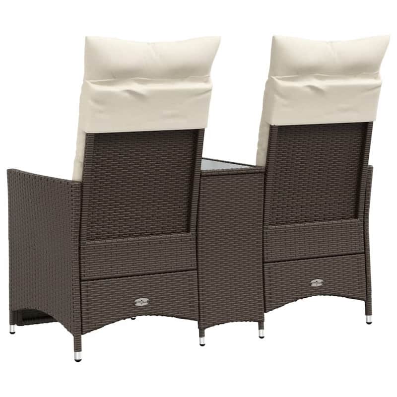 vidaXL Reclining Patio Sofa 2-Seater with Table Loveseat Furniture Poly Rattan - 23.2 x 51.2 x 36.2