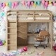 preview thumbnail 1 of 13, Walnut Wood Kids Full Size Loft Bed with Desk and Large Storage Space Walnut