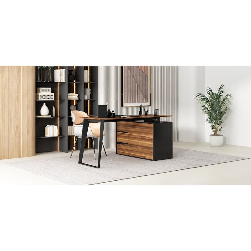 54.3" Kerrogee Office Computer Desk Corner Desk Reversible Cabinet