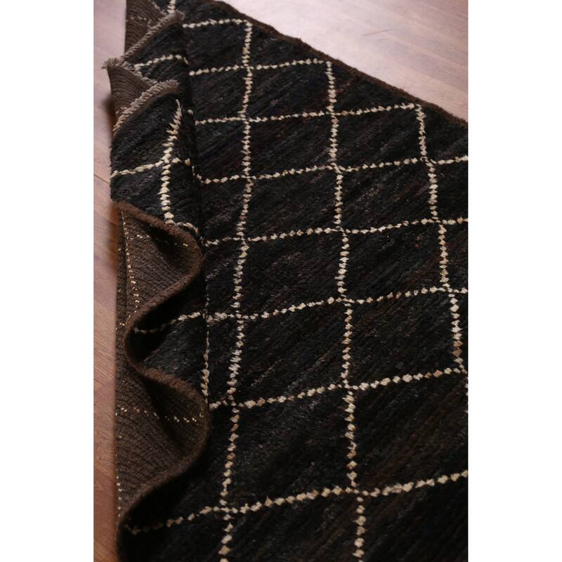 Black Trellis Moroccan Oriental Rug Handmade Wool Carpet - 4'1" x 6'1"