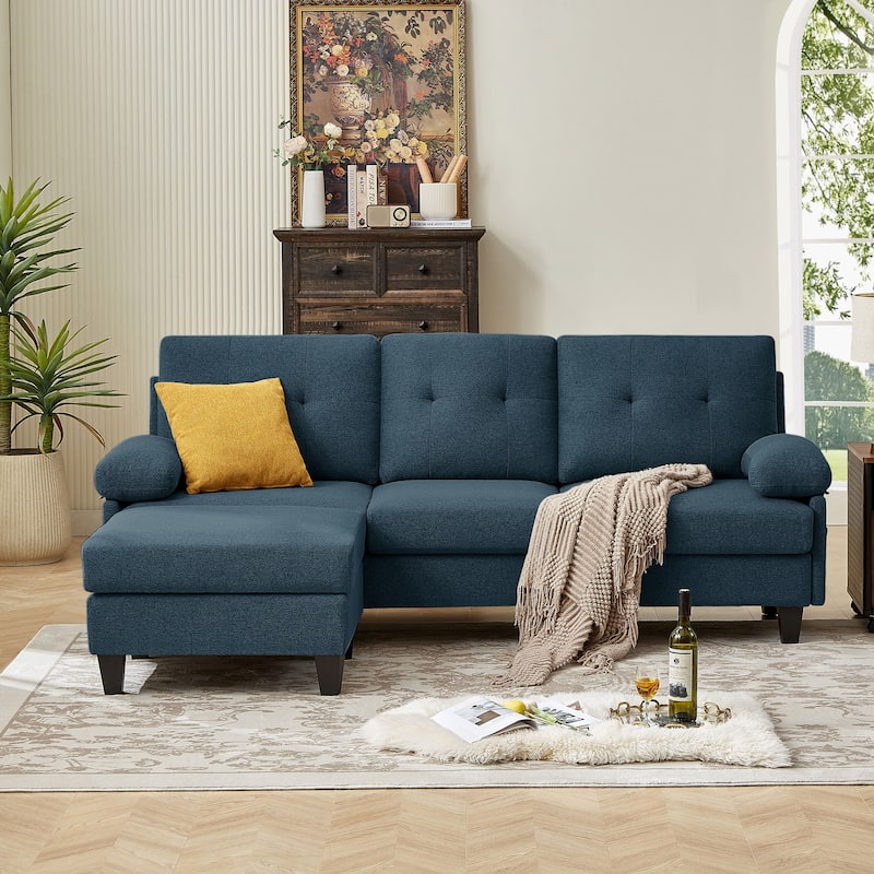 86.22" Wide Sectional Sofa with Ottoman & Side Storage Bags