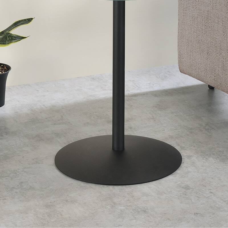 17.5"W End Table with Marble Textured Glass Top and Steel Base Modern Design