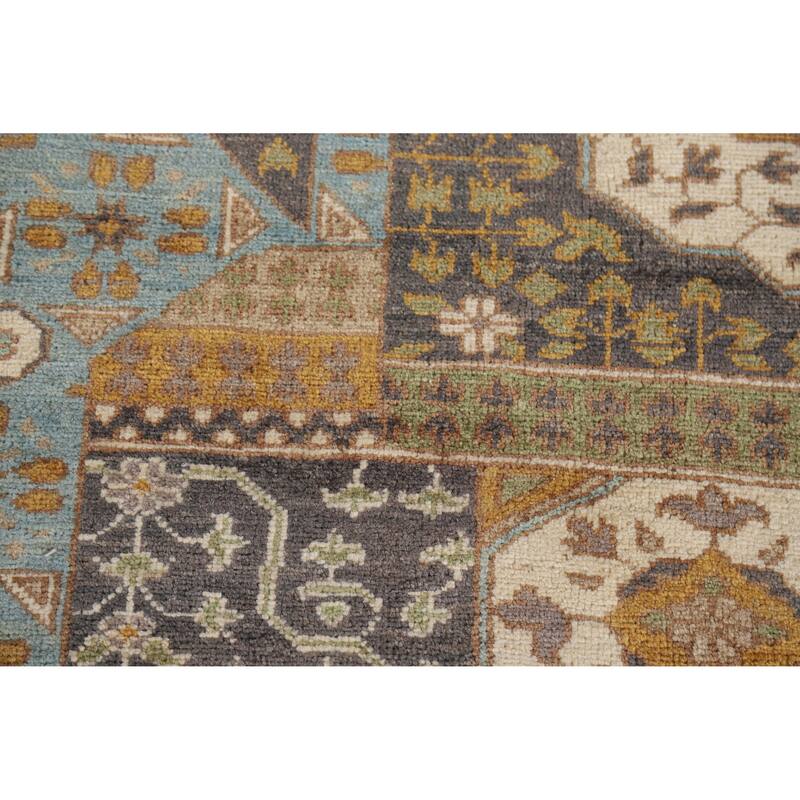 Hand Knotted Oriental 100% Wool Carpet Traditional Geometric Navy Blue & Blues Kazak Area Rug - 9' 9'' X 6' 7''