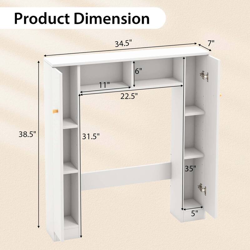 Over The Toilet Storage Cabinet Double Door Bathroom Storage Organizer