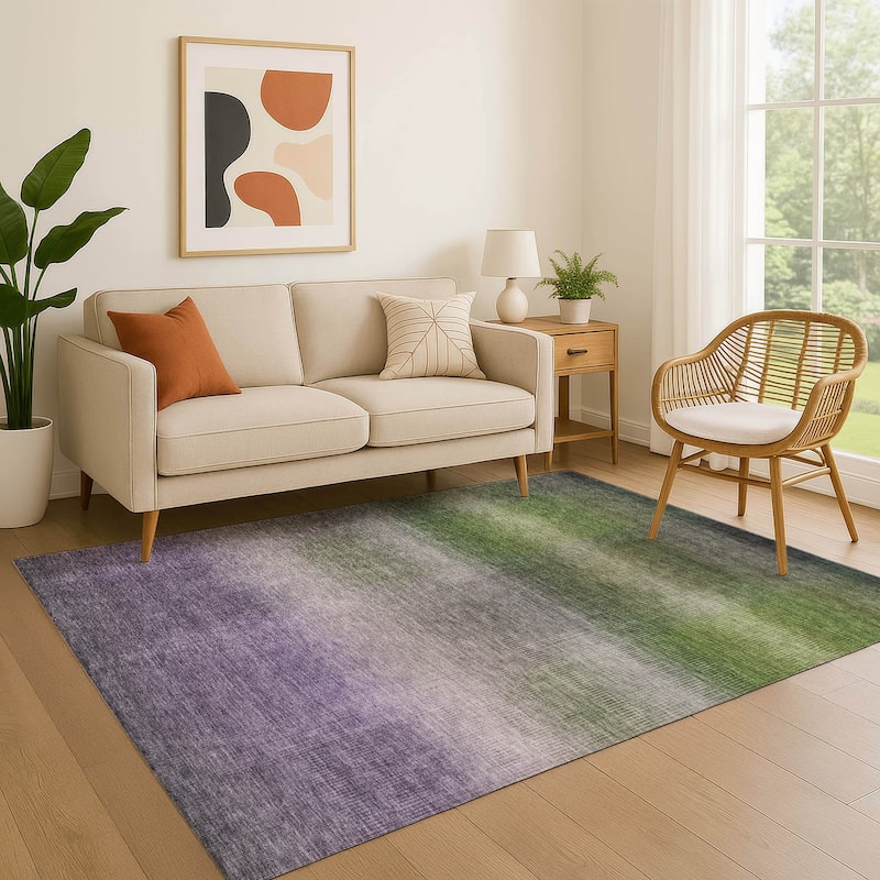 Premium Washable Super Soft Solid Ombre Mayfield Rug - Olive - 5' x 7'6"