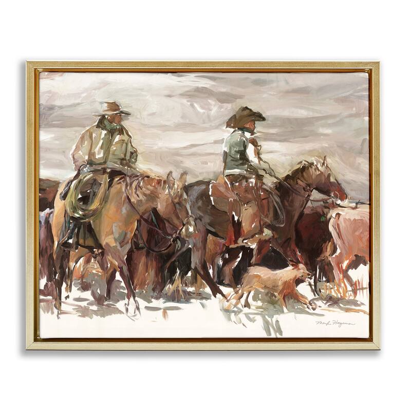 Stupell Round Up Cowboys Framed Floater Canvas Wall Art Design By Marilyn Hageman - 21 x 17 - Gold