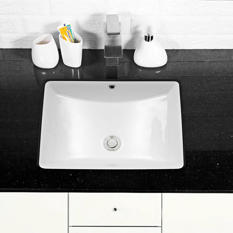 Ceramic Handmade Rectangular Undermount Bathroom Sink with Overflow - White