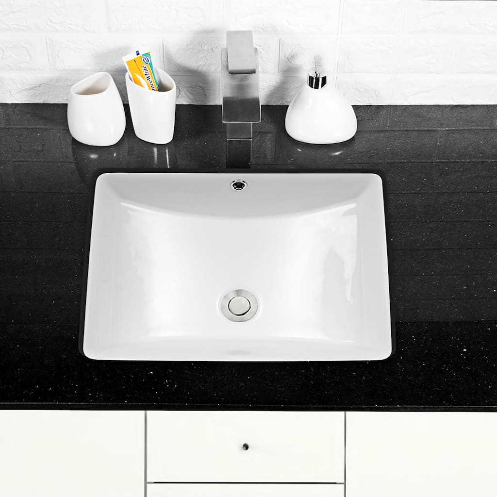 Ceramic Handmade Rectangular Undermount Bathroom Sink with Overflow
