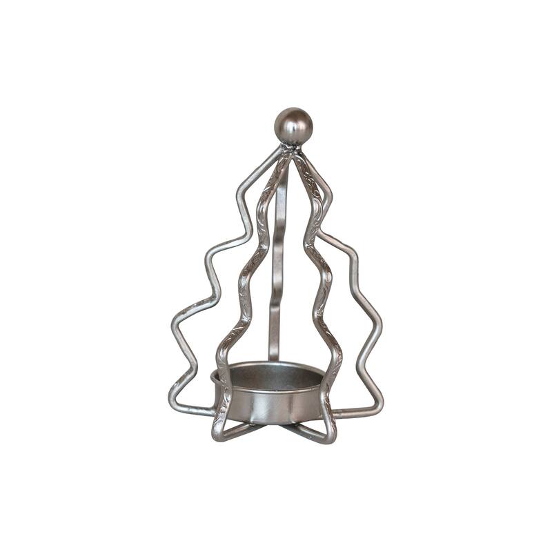 Compact Metal Tree Shaped Tealight Holder - Metal - Silver - Indoor