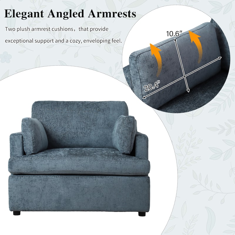 Oversized Upholstered Accent Chair, Comfy Single Sofa Chair with Pillow, Lounge Reading Chair with Angled Armrests