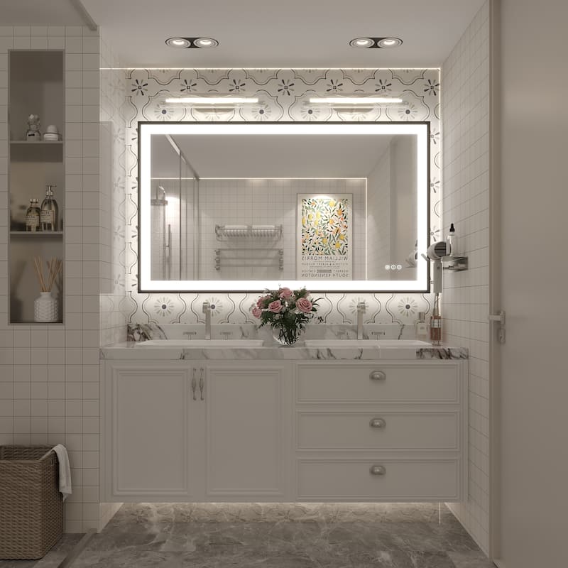 Extra Large Black Frame LED Bathroom Vanity Mirror with 3 Years Warranty and UL Certified