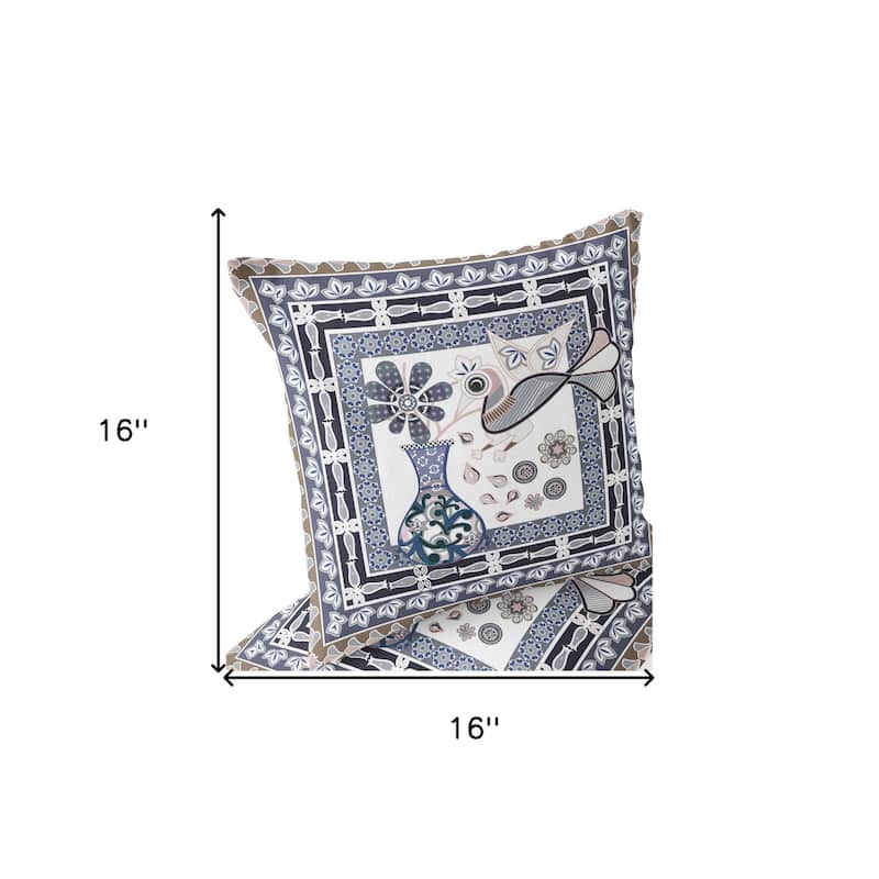 HomeRoots Set of Two 16" X 16" Beige and Orange Peacock Blown Seam Floral Indoor Outdoor Throw Pillow - 16.00' X '16.00' X '5.00