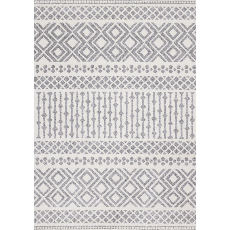 Covington Collection - White Grey Modern Indoor Area Rug, 5'3" x 7'7"