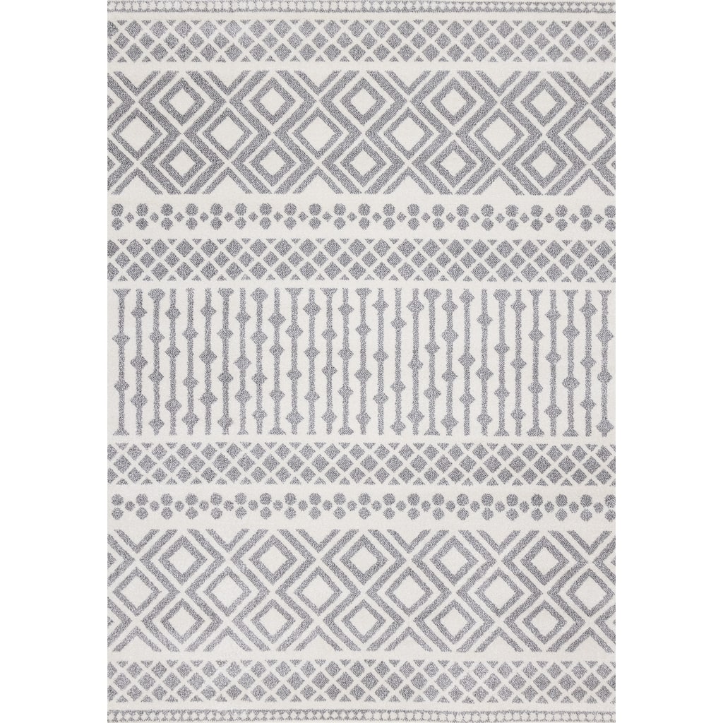 Covington Collection - White Grey Modern Indoor Area Rug, 5'3" x 7'7"