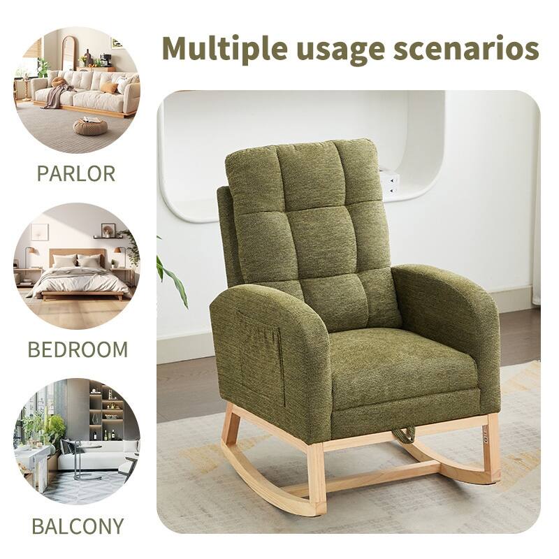 Minimalist Accent Chair Side Chair with Wood Legs, Rocking Chair Cyan Leisure Chair with Side Pocket