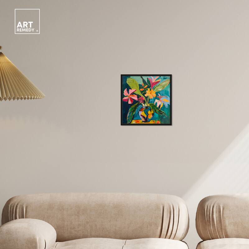 Art Remedy Vase Of Bright Tropical Flowers Ii Framed Flowers In Vase Paintings