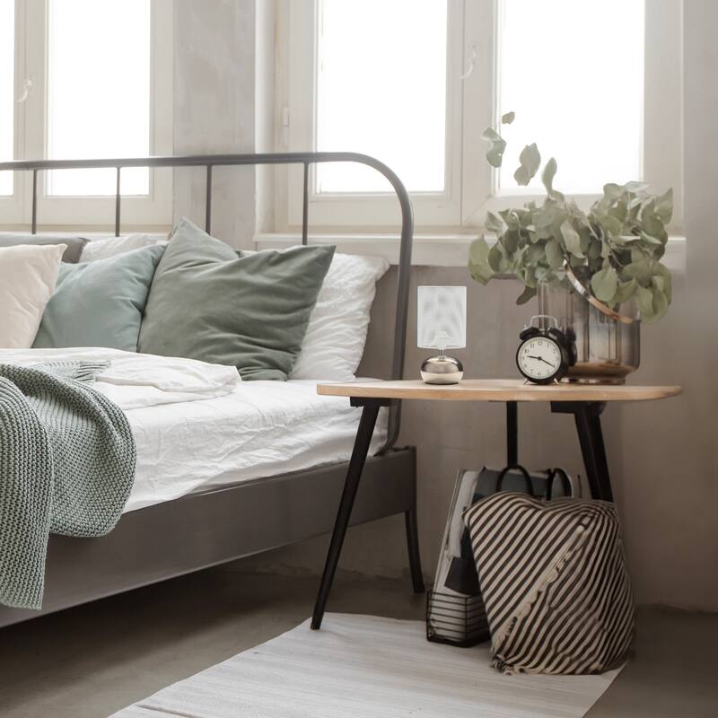 Mini Ceramic Table Lamp with White Mesh Shade - 10" - Chrome Finish