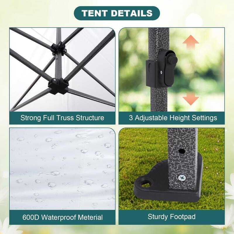 10x10 Ft Pop Up Canopy Tent, Portable Heavy Duty Commercial Canopy