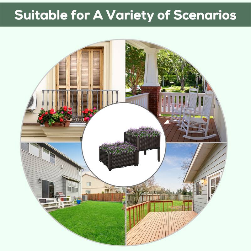 Countryside Style Garden Bed with Drain Hole Automatic Watering, for Backyard Patio Grow Vegetables Herbs - 8' x 10'