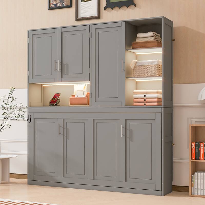 Roomfitters Twin Wall Murphy Bed with Top Cabinet Shelves Space Saving Design MDF