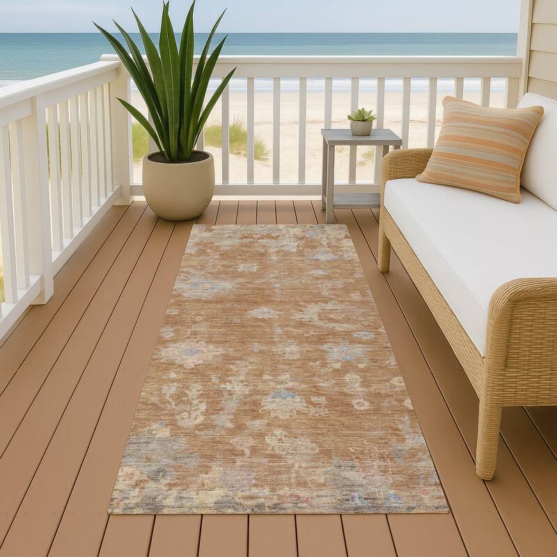 Machine Washable Indoor/ Outdoor Vintage Traditional Chantille Rug - Copper - 2'3" x 7'6"