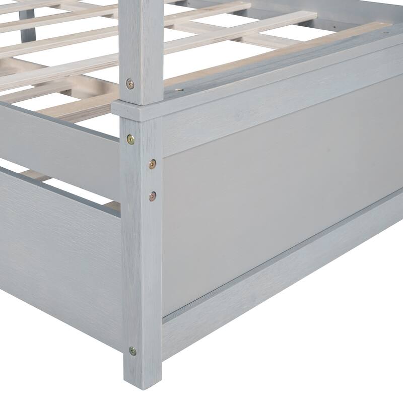 Modern Full Canopy Bed with Trundle, Solid Wood Frame, and Customizable Curtain Rails