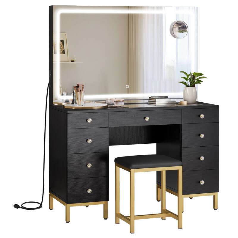 Moasis 45.2'' Vanity Desk Set with LED Lights Mirror & Charging Station