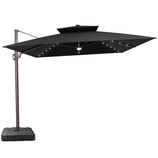 black solar powered offset patio umbrellas 10Ft LED Umbrella Outdoor round Umbrella Large Can Youll love how the foldable handle keeps things looking tidy 11 FT Solar-Powered LED Patio