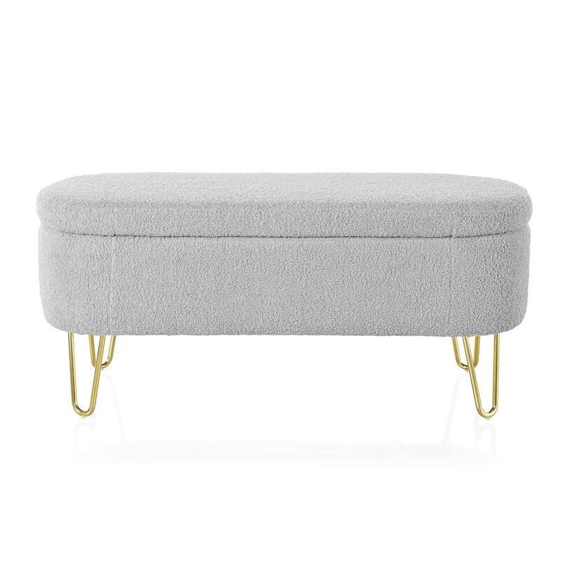 Fazi Oval Boucle Storage Ottoman Bench by Christopher Knight Home