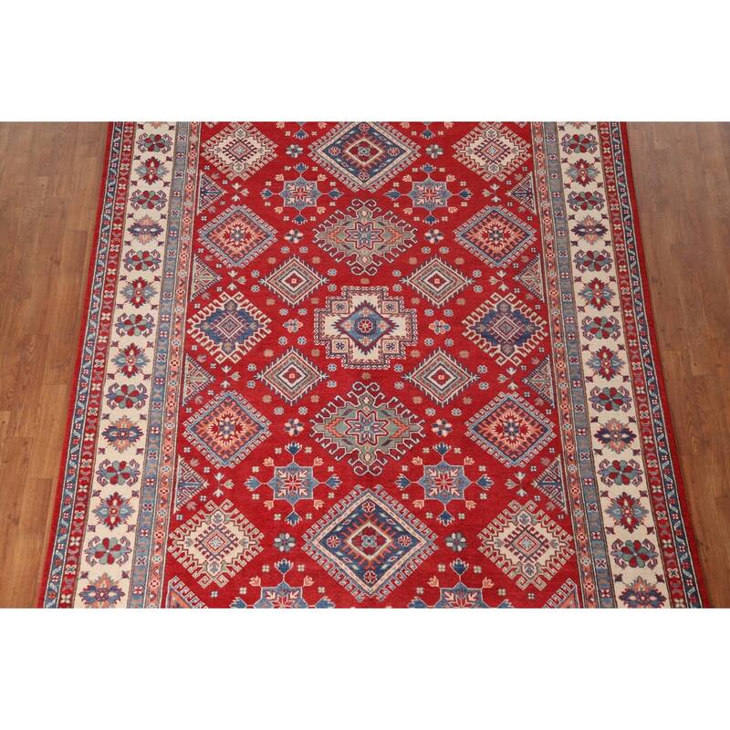 Red Traditional Kazak Area Rug Handmade Oriental Wool Carpet - 6'8" x 9'9"